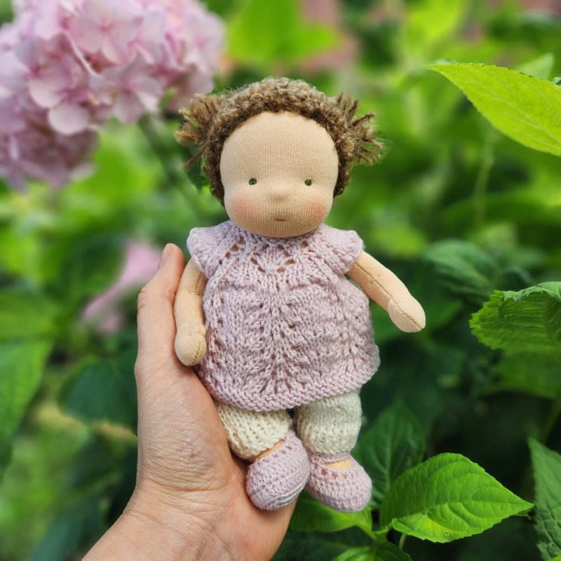 订制 Waldorf 口袋娃娃 7 英寸 (18 厘米) 高。 - 玩具/玩偶 - 环保材料 粉红色