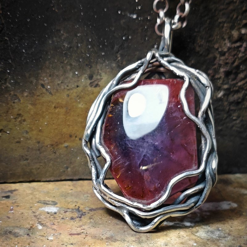 红极光/极光23/银吊墬 - 项链 - 宝石 红色