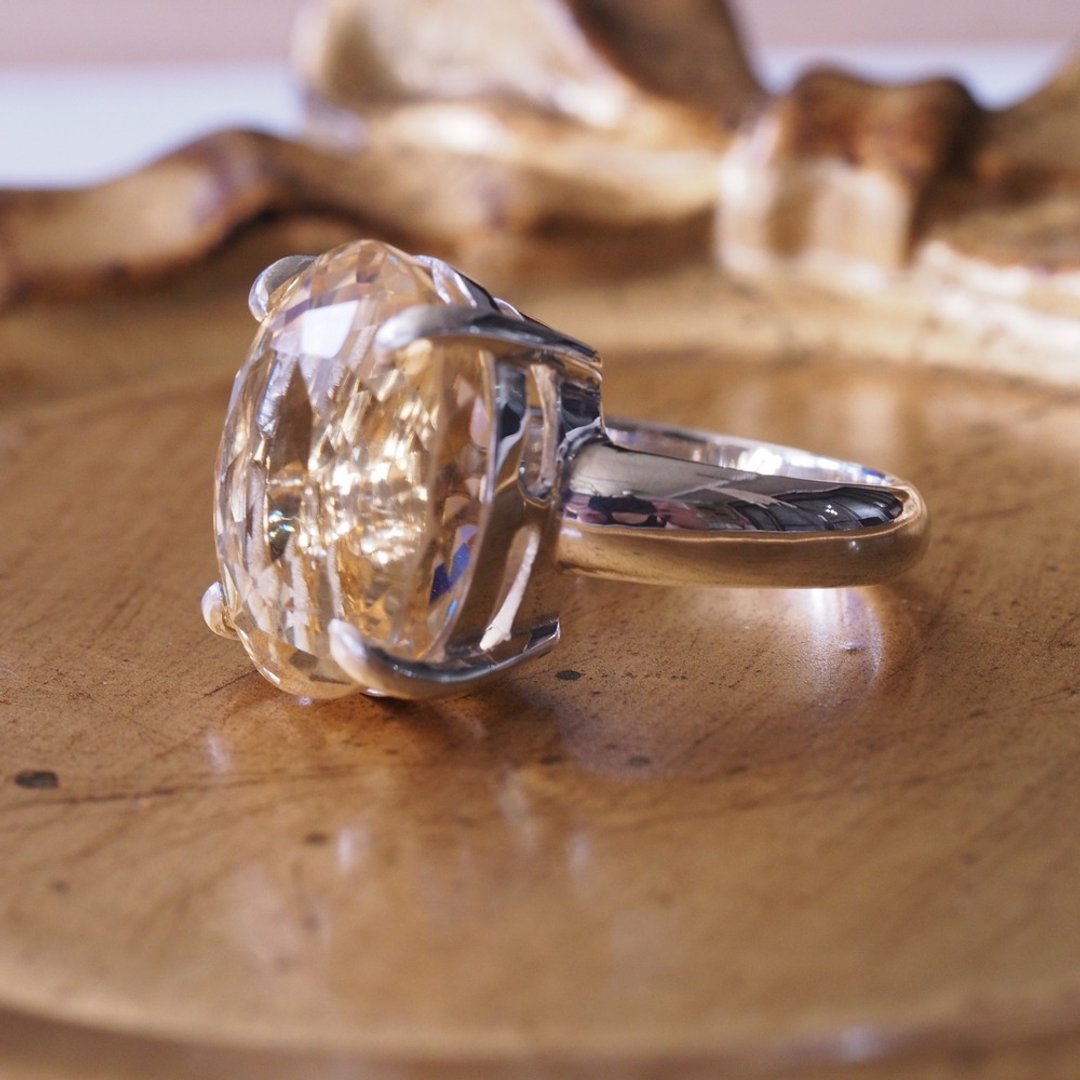 超美AAA天然黄水晶大钻戒 Citrine handmade SterlingSilver ring - 戒指 - 半宝石 黄色