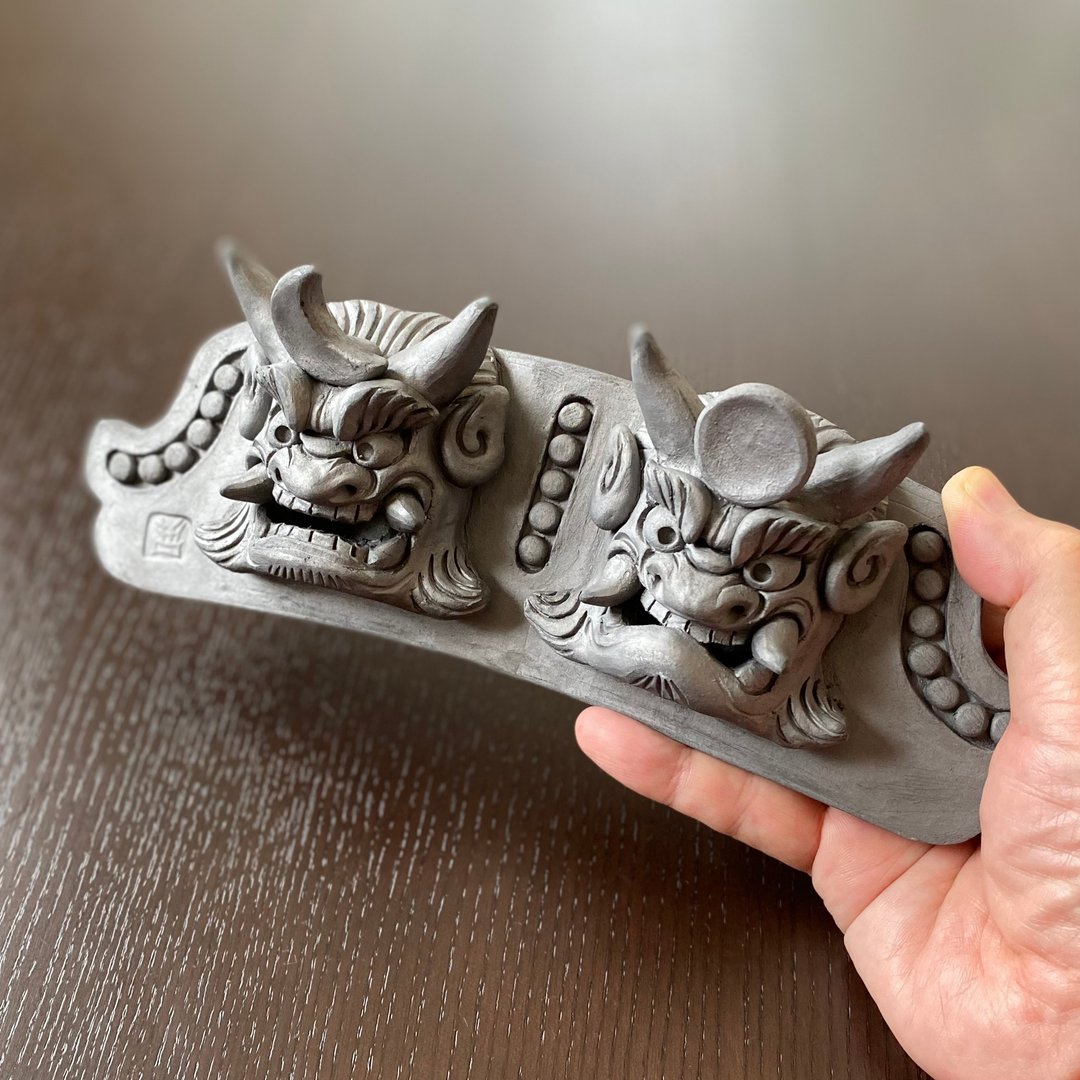Miniature onigawara A-Un type(1) : Traditional buddhism design,only 1 handmade! - 摆饰 - 陶 灰色