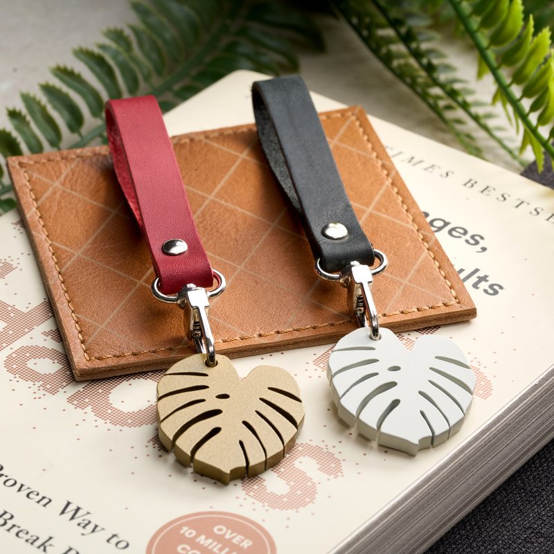 【OPUS东齐金工】欧式铁艺钥匙圈吊饰/植鞣革-小日子/龟背芋-大 - 钥匙链/钥匙包 - 其他金属 白色