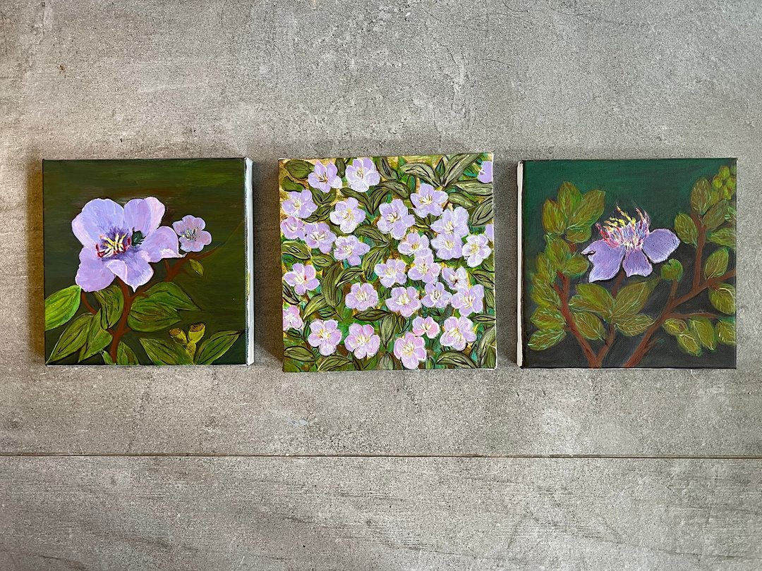 三幅系列原画 / 双溪野牡丹 Melastomataceae - 老妈的画作 - 海报/装饰画/版画 - 其他材质 绿色