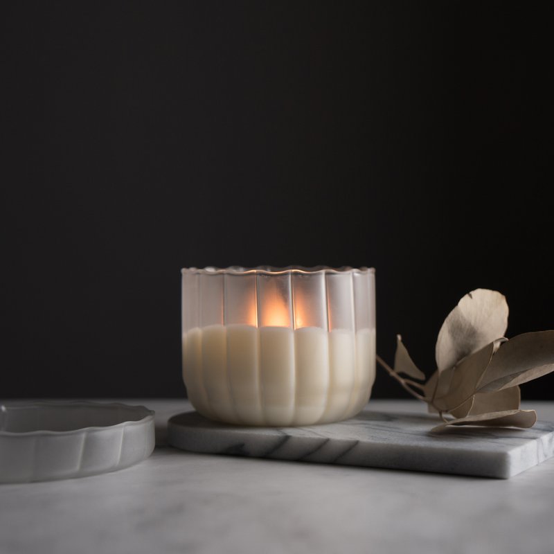 18星芒 茶香/ 天然大豆香氛蜡烛 白霜 - 蜡烛/烛台 - 玻璃 白色