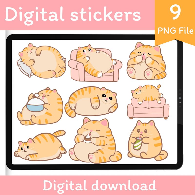 可爱橘猫数位贴纸 | 手绘猫 PNG - 电子手帐及素材 - 其他材质 