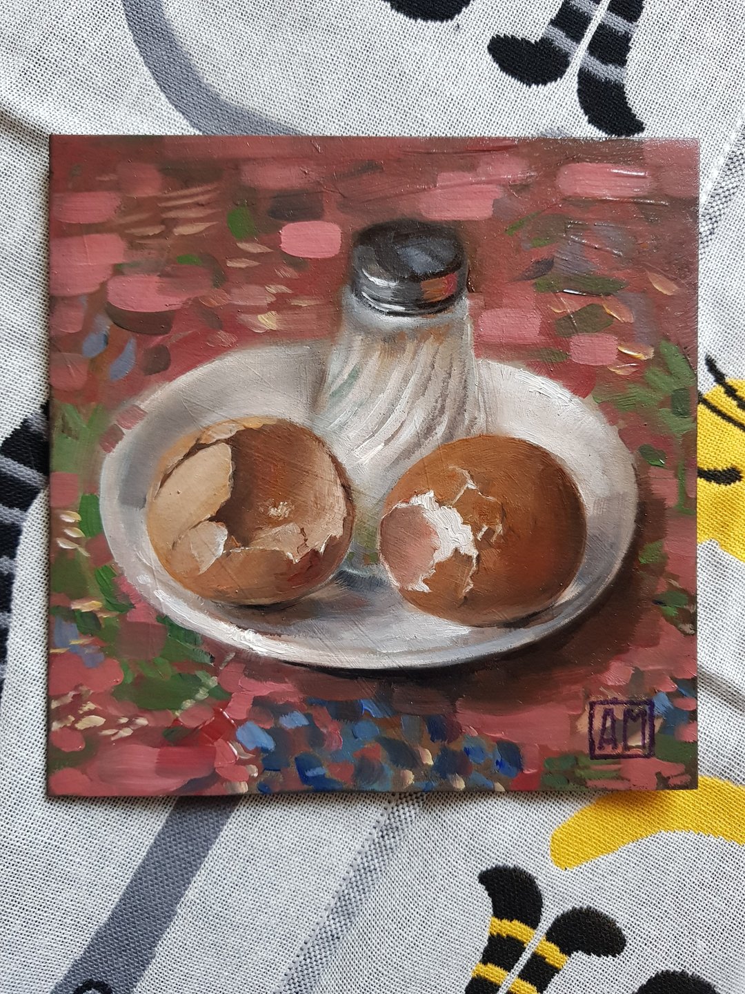 Small original cute still life artwork hand painted Oil painting on Cardboard - 墙贴/壁贴 - 其他材质 