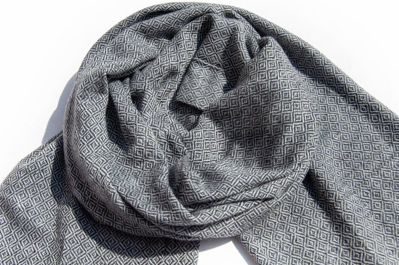 喀什米尔Cashmere 针织围巾 纯羊毛围巾 手织围巾 编织围巾-灰色 - 围巾/披肩 - 羊毛 灰色