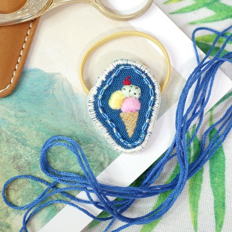 *从0开始*半立体冰淇淋手刺绣发圈(一人就开班) - 编织/羊毛毡/布艺 - 绣线 