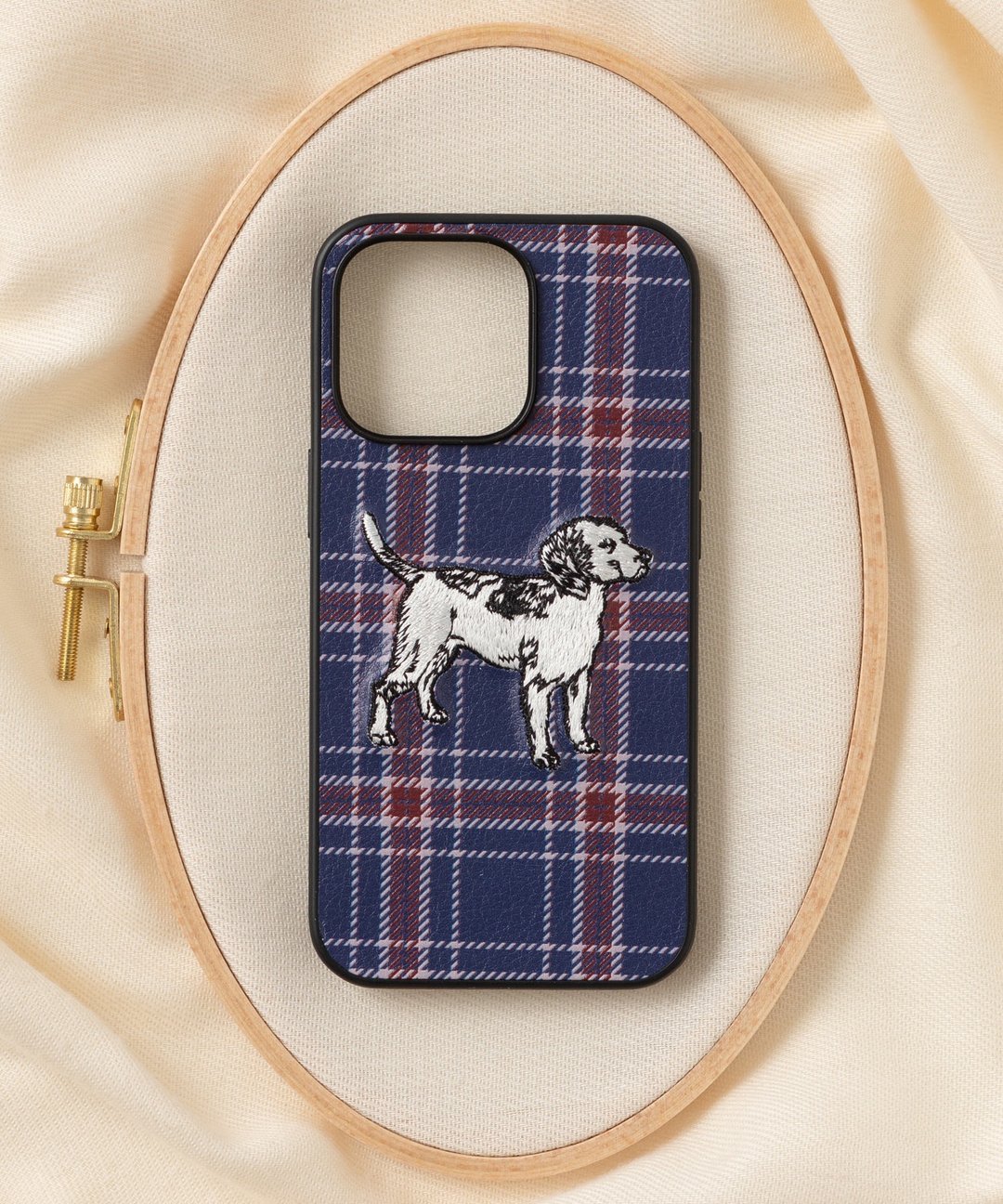 立體刺繡手機殼 iPhone 13 PRO PU合成皮革 狗狗x海军蓝 - 手机壳/手机套 - 聚酯纤维 多色