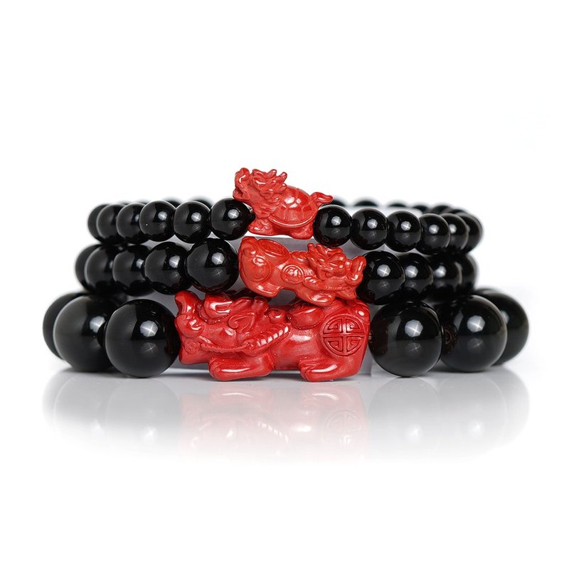 黑曜石 帝王朱砂 避邪龙龟x招财貔貅x福满貔貅 手珠 6mm 8mm 12mm - 手链/手环 - 半宝石 多色