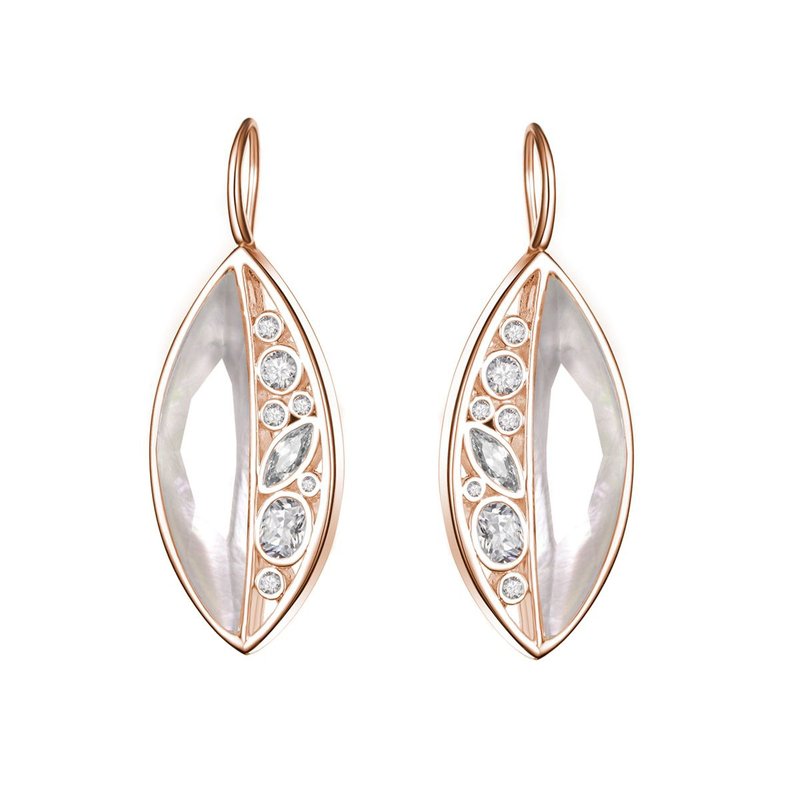 叶子珍珠母贝锆石耳环 - 耳环/耳夹 - 贝壳 银色