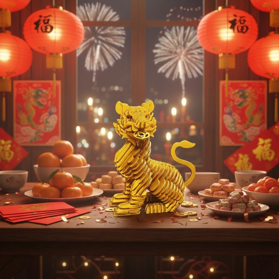 金虎爷 3D摆饰 DIY手作 招财吉祥物 祈福开运 - 木工/竹艺/纸艺 - 纸 金色