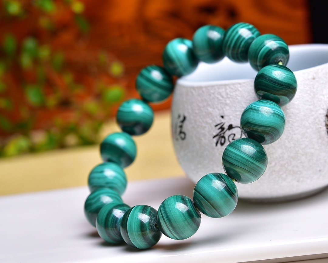 纯天然极品孔雀石圆珠手链 珠经12mm 抗衰老 抗氧化 聚财神器 - 手链/手环 - 水晶 