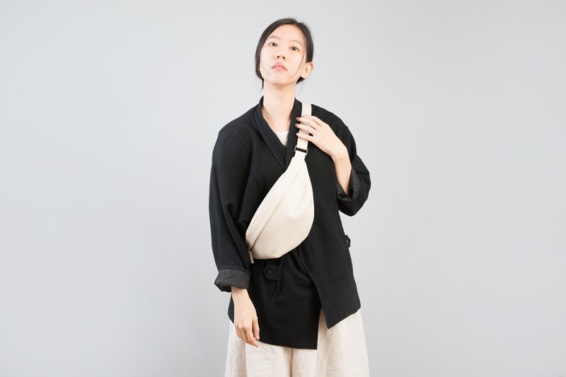 手工真皮落叶船型小腰包 | 卡扣式背带 | 米白 橄榄黄 岩石灰 | - 其他 - 真皮 白色