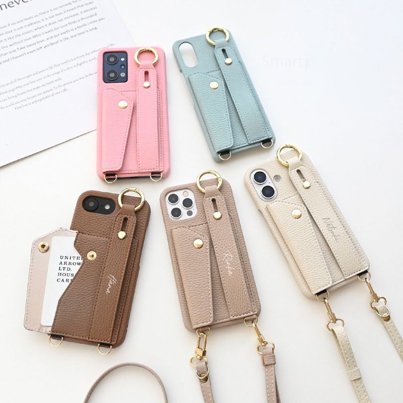 手机肩背包 多机型适用 简约风 【附挂绳 手机壳 订制姓名】 卡槽支架功能 渐层色调 BE19U - 手机壳/手机套 - 真皮 咖啡色