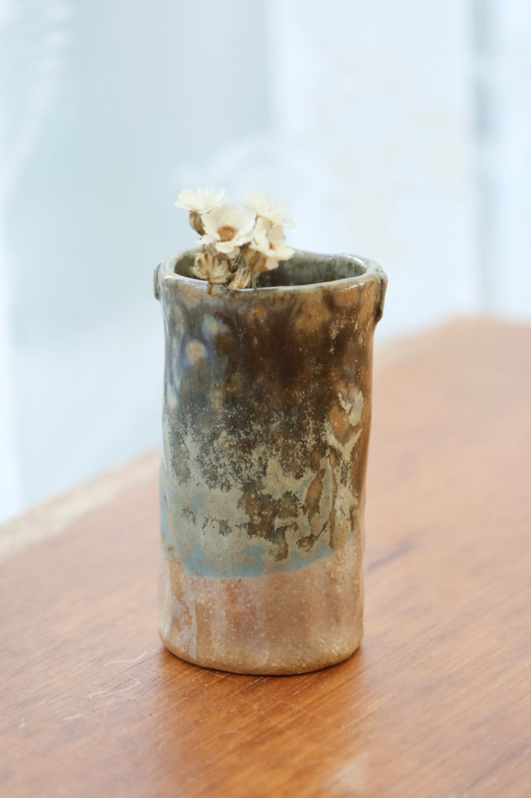 交换礼物/侘寂风迷你干花器 花插小瓶 疗愈小物 可放棉花棒单据 - 花瓶/陶器 - 陶 绿色