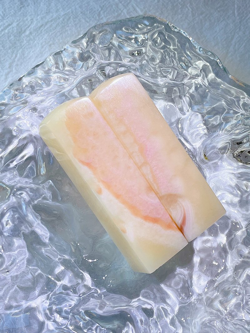 【玉玉印章】 天然爱心纹粉橙玉印章 独特结婚对章系列 - 印章/印台 - 宝石 橘色