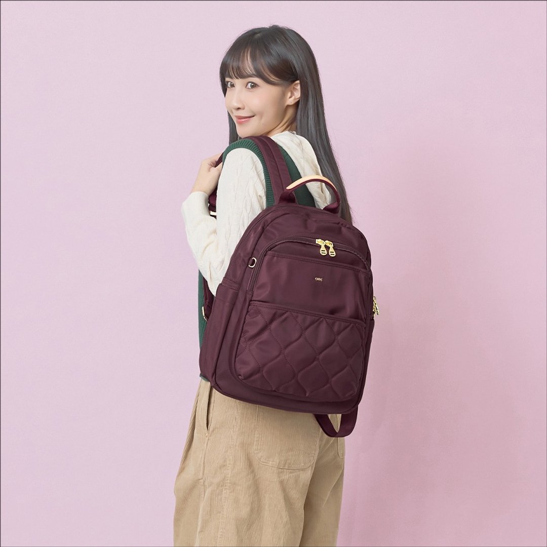 秀丽简约机能款通勤休闲后背包 23346-勃根地红 - 后背包/双肩包 - 尼龙 