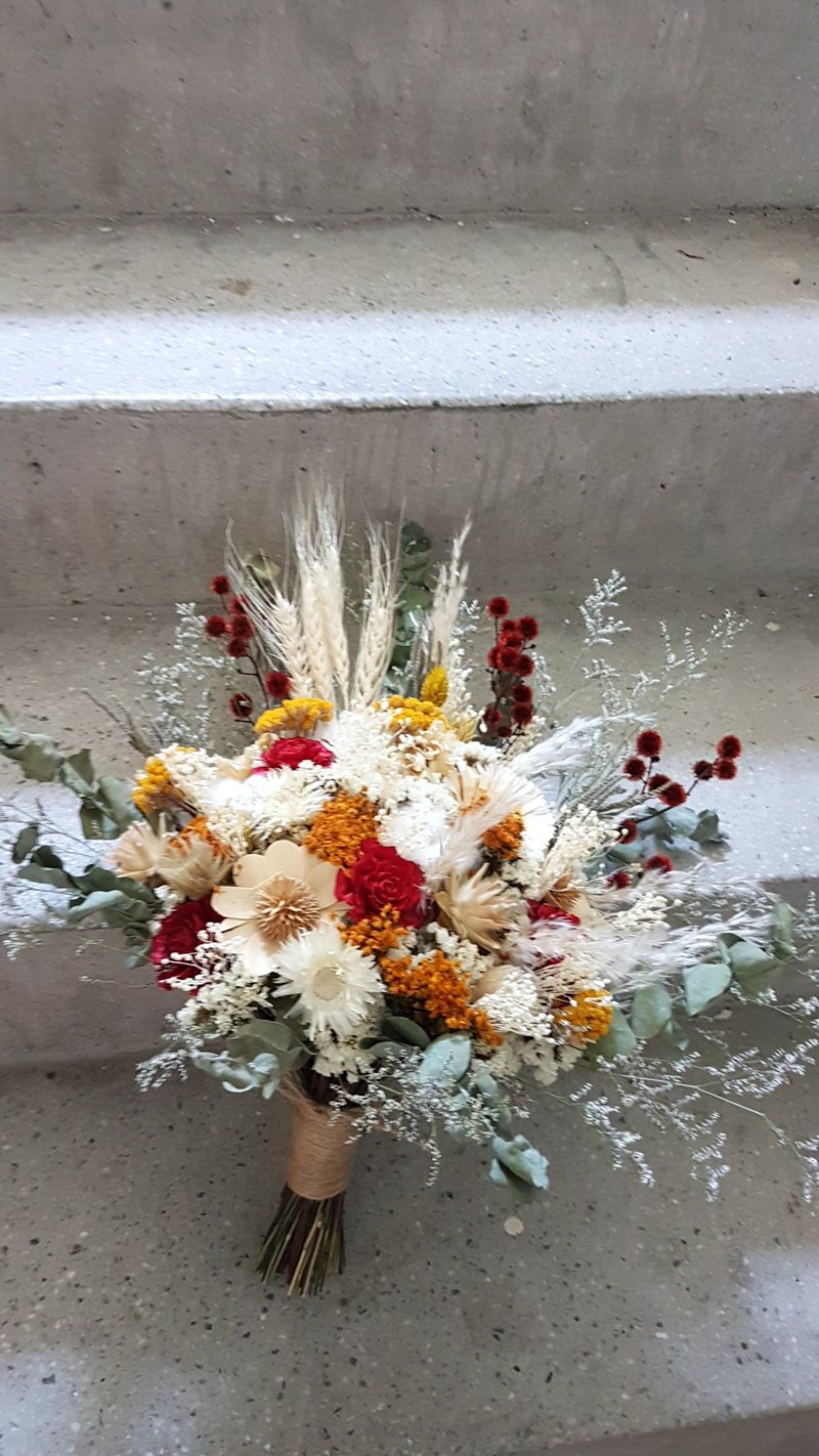 海藏设计| 橙光红玫。耀眼红干燥花大捧花 - 干燥花/捧花 - 植物．花 橘色