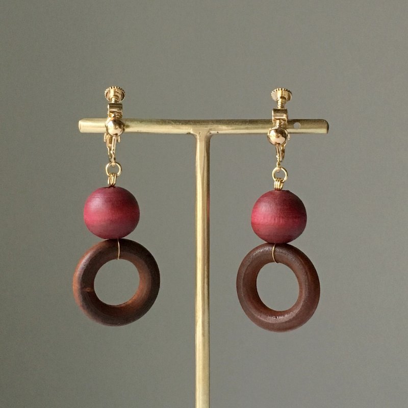Wood Beads Earrings or Earrings 2 - 耳环/耳夹 - 木头 咖啡色