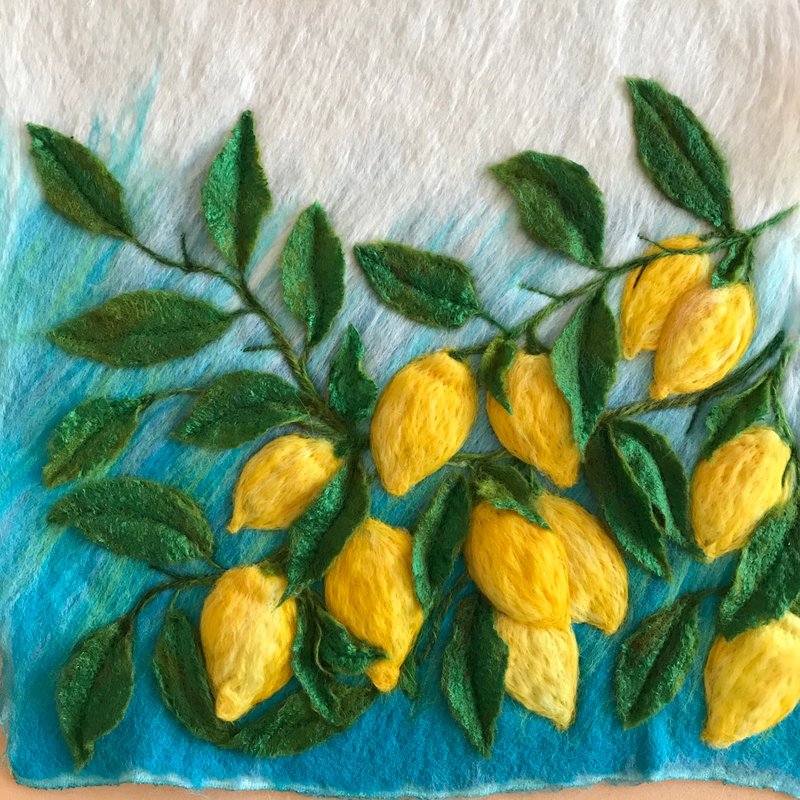 Lemon   hand made felted wool art - wall art - 墙贴/壁贴 - 羊毛 黄色