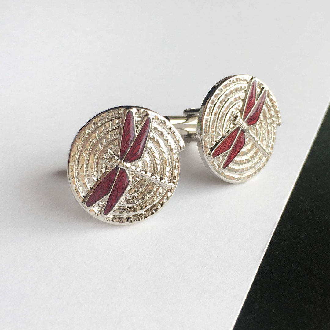 Dragonfly [Akane Red] Cloisonne Cufflinks Cufflinks Red Copper Metal Cloisonne - 袖扣 - 其他材质 红色