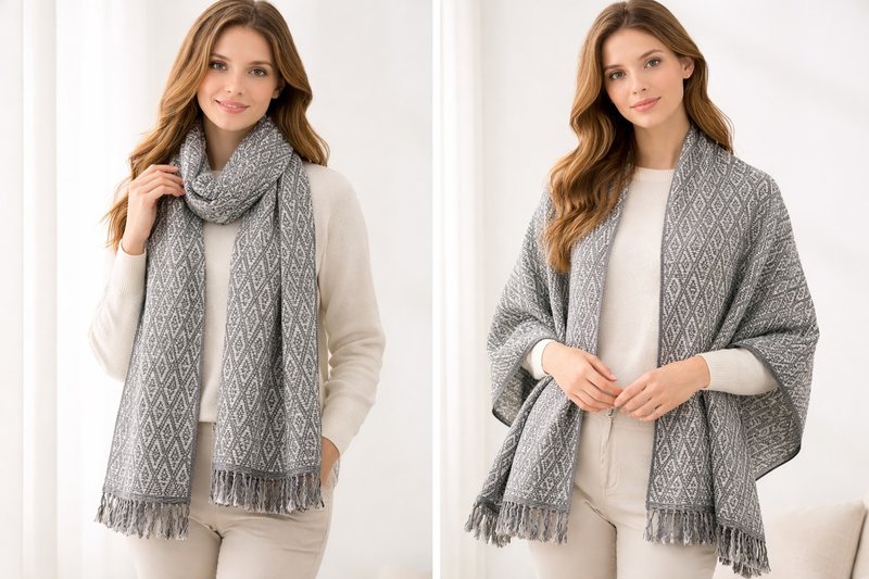 赛德克菱格纹披肩围巾22cm - 围巾/披肩 - 棉．麻 