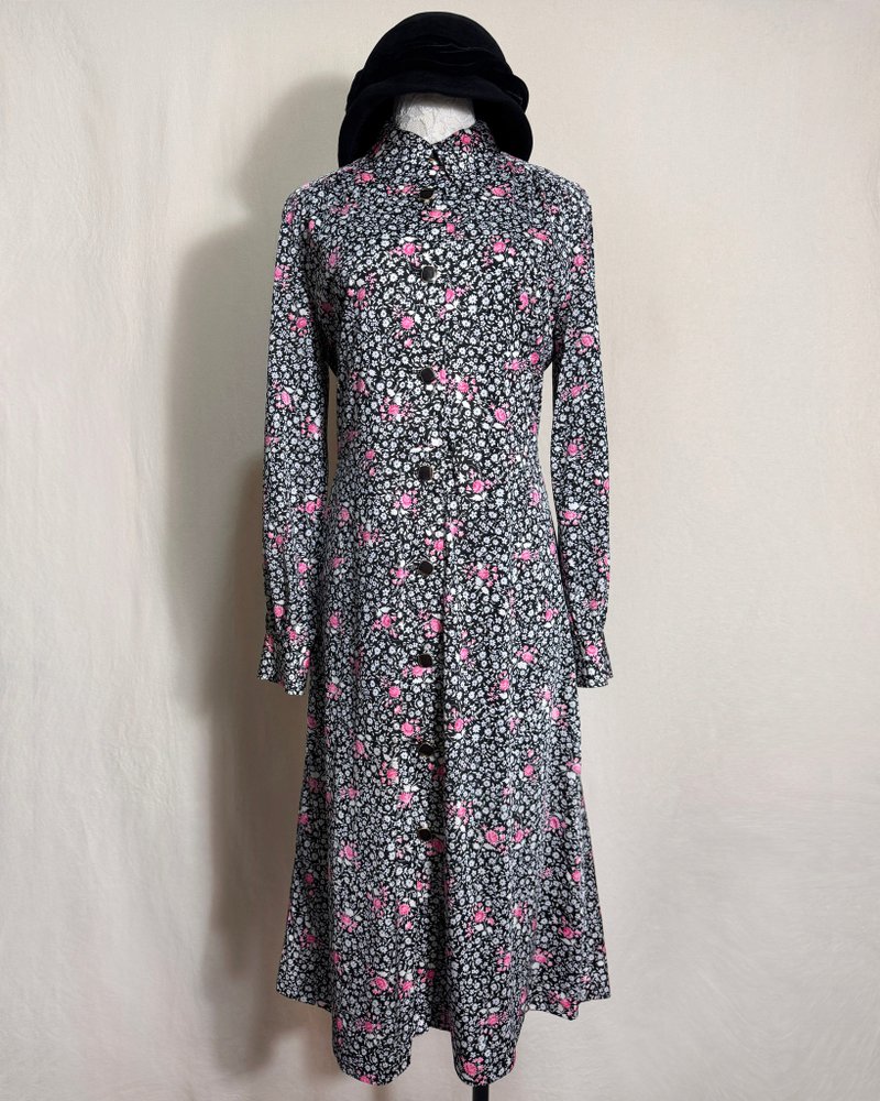 两穿开扣式粉红花朵长袖古着洋装/ 国外带回 VINTAGE - 洋装/连衣裙 - 聚酯纤维 多色