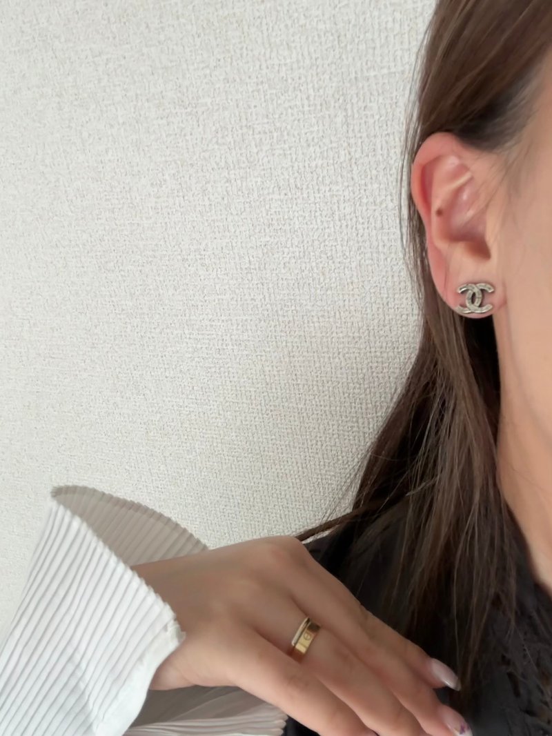 中古品 Chanel 香奈儿 复古银Chrome Hearts系列耳钉 - 耳环/耳夹 - 其他金属 银色