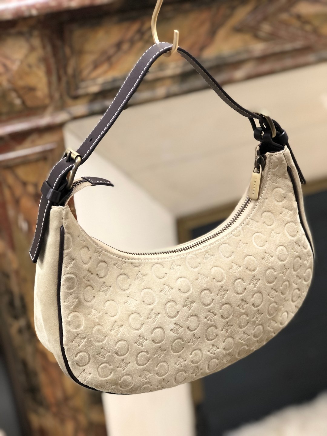 [Japan direct shipment name card used package] CELINE C Macadam suede AVA hobo shoulder bag beige x Brown vintage 787fgu - 手提包/手提袋 - 真皮 咖啡色