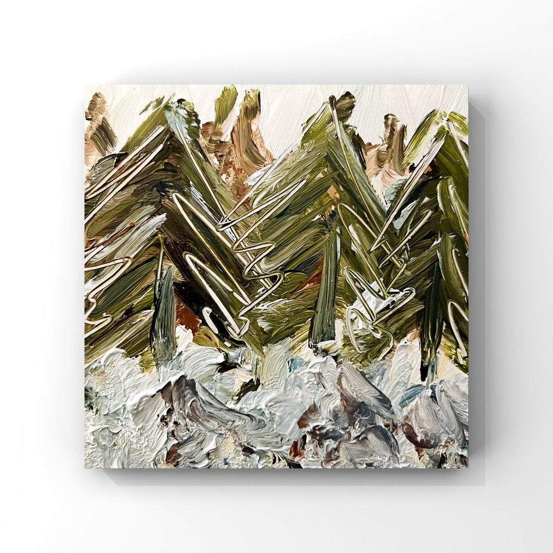 松树油画圣诞树艺术冬季风景抽象画 - 海报/装饰画/版画 - 其他材质 多色