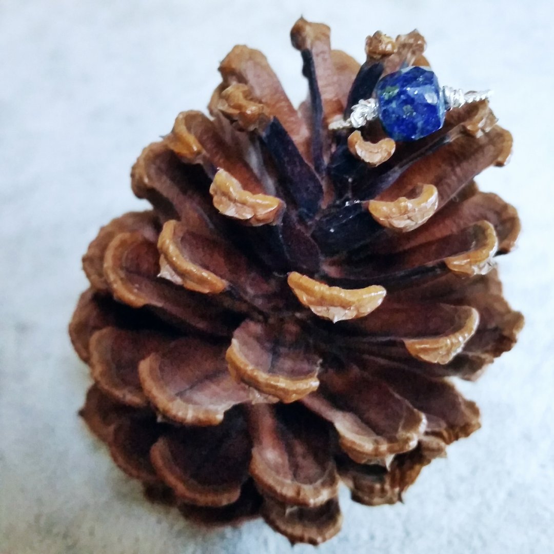 订制青金石镀金/镀银链条硬戒指 Lazurite gold-plated/silver-plate ring, please provide ring size when order - 戒指 - 宝石 蓝色