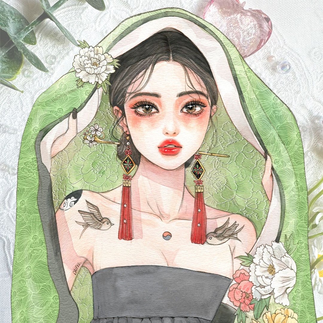 牡丹仕女贴纸 - 贴纸 - 纸 多色