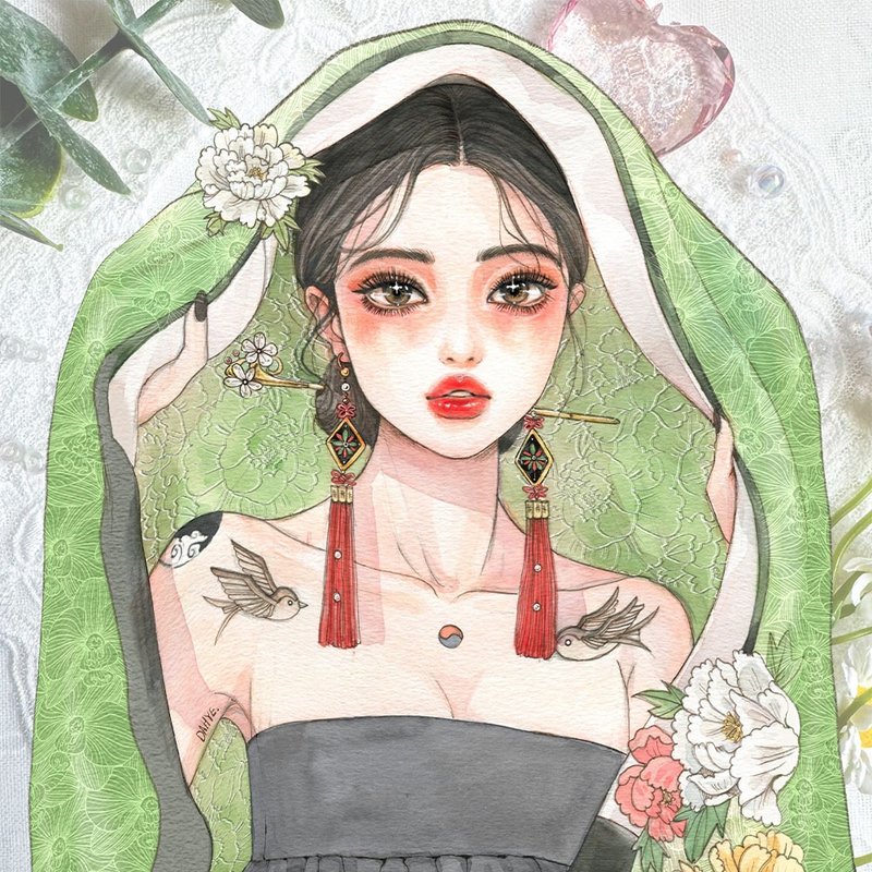 牡丹仕女贴纸 - 贴纸 - 纸 多色