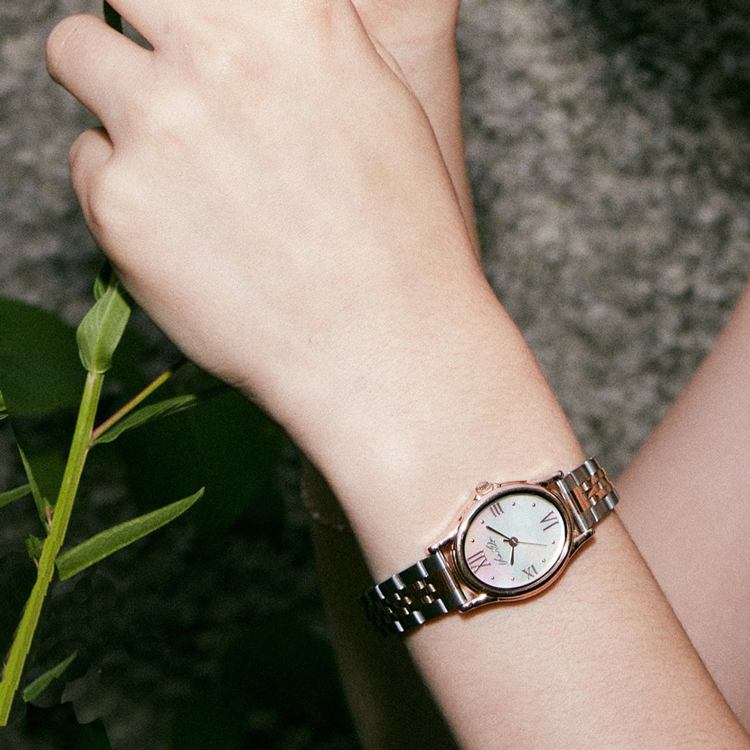 【Ven & Qu】Gem 玫瑰金蛋白石手表 – 23×27 mm 不锈钢表壳 - 女表 - 不锈钢 粉红色