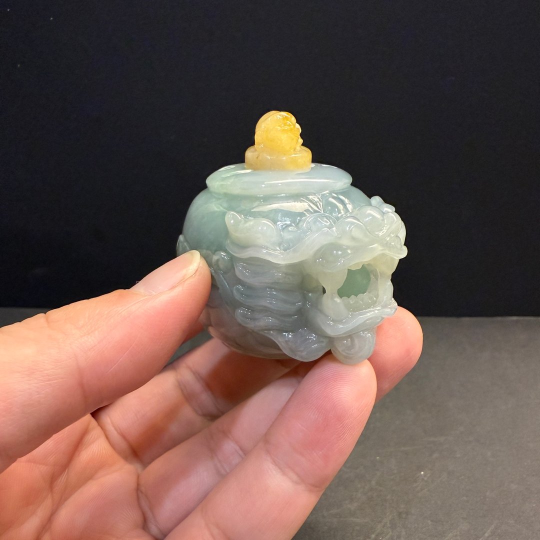 瀚玉珠宝 天然缅甸玉 三彩翡翠 龙头鼻烟壶 - 其他 - 玉石 