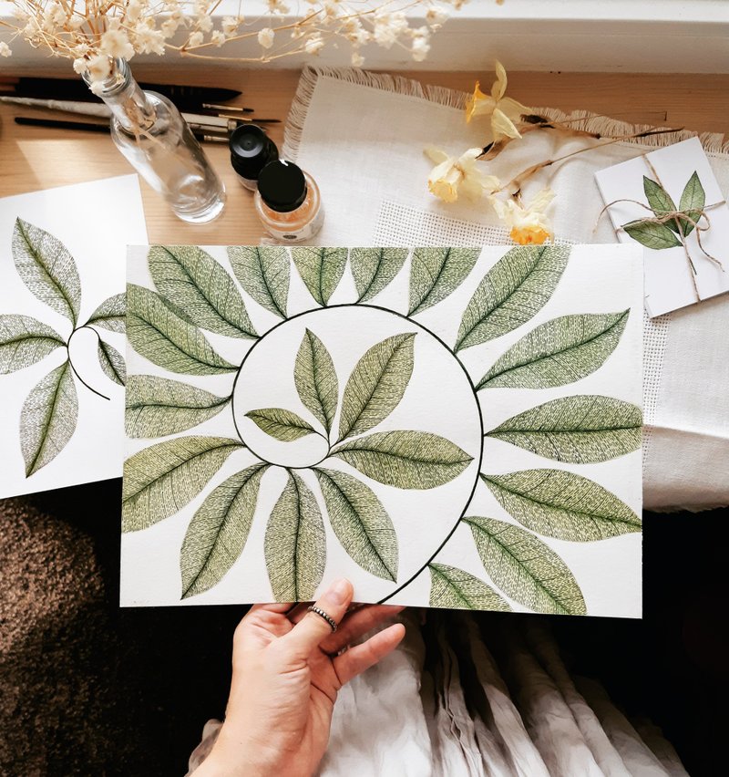 Watercolor print TWISTED TWIG - 墙贴/壁贴 - 纸 绿色