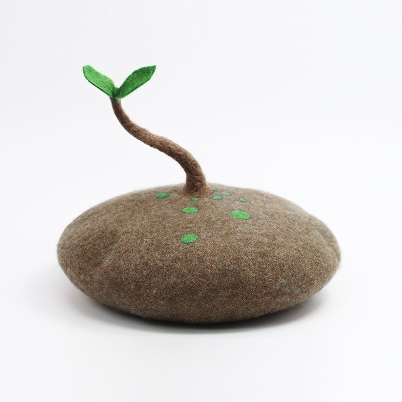 轲人造物手作帽子女手工羊毛毡芽芽贝雷帽甜美可爱百搭文艺画家帽 - 帽子 - 羊毛 咖啡色