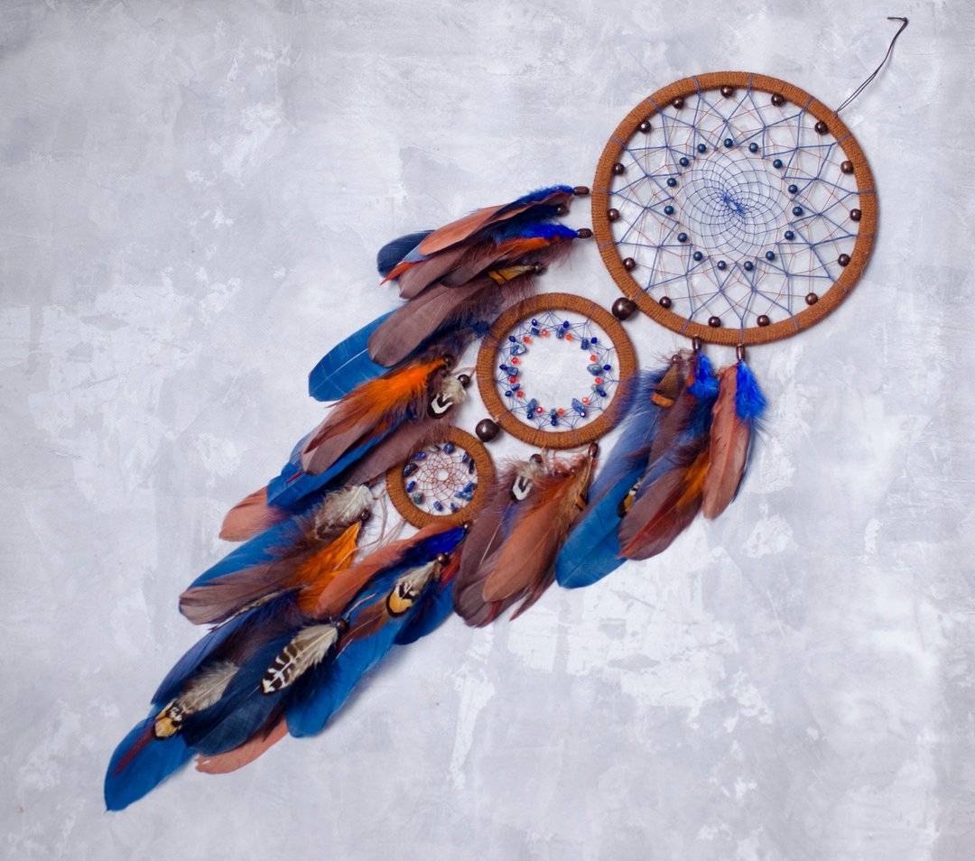 Large wall hanging dreamcatcher with  lapis lazuli ไพฑูรย์จับฝัน - 墙贴/壁贴 - 宝石 蓝色