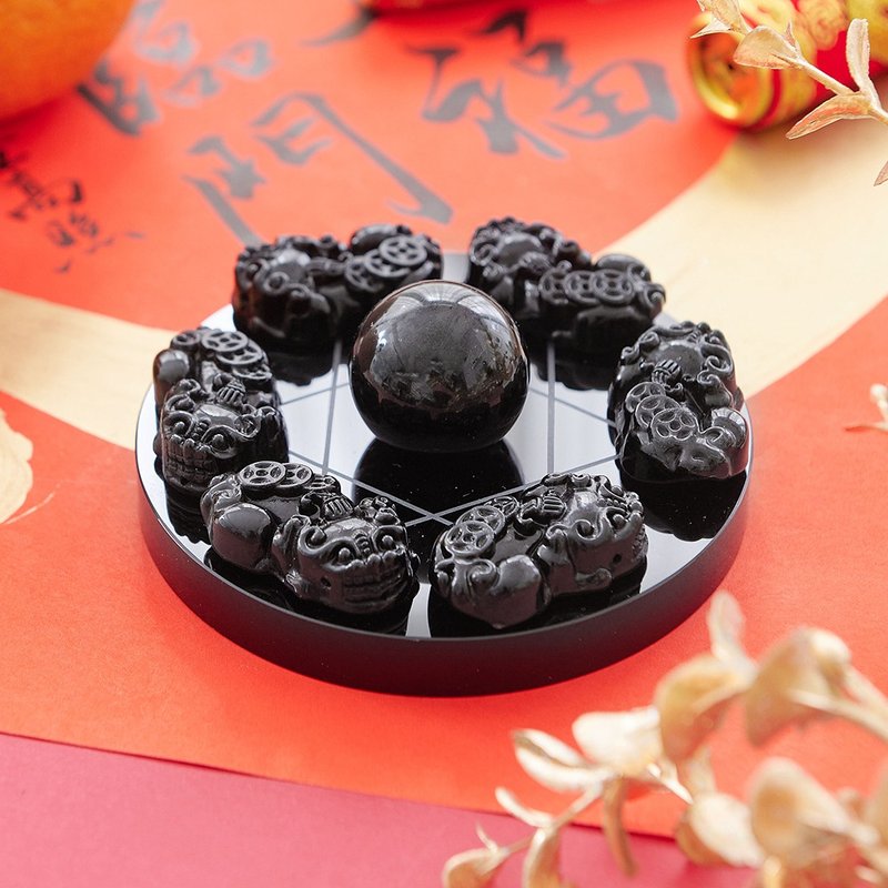 黑曜石貔貅七星阵10cm(含开光)驱邪、化煞、防小人、开运、聚财 - 摆饰 - 宝石 黑色