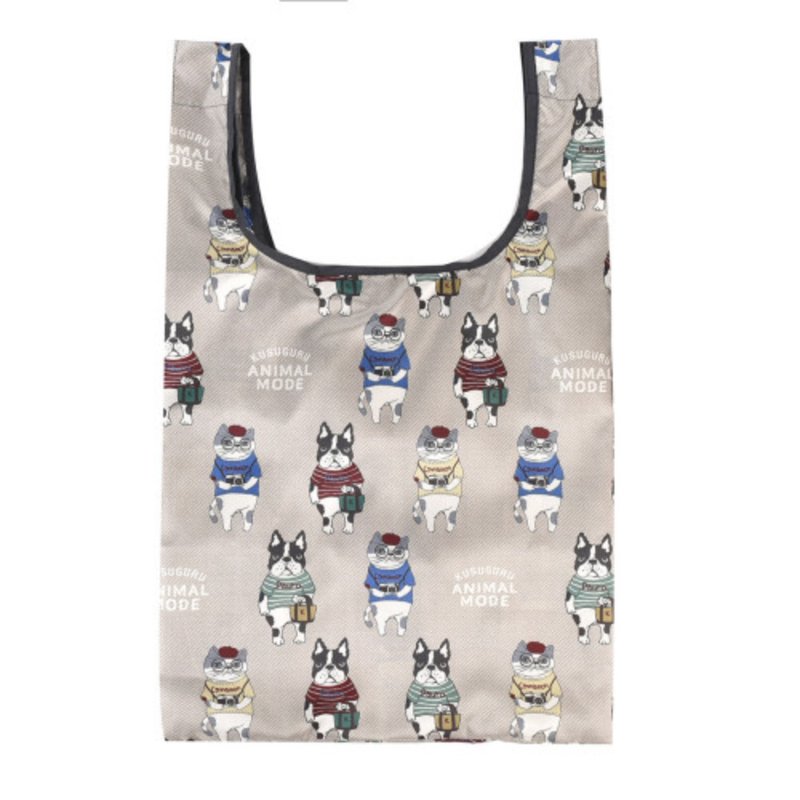 Kusuguru Japan 时尚印花环保袋 可折叠附登山扣-Animal Mode款灰 - 手提包/手提袋 - 其他人造纤维 灰色