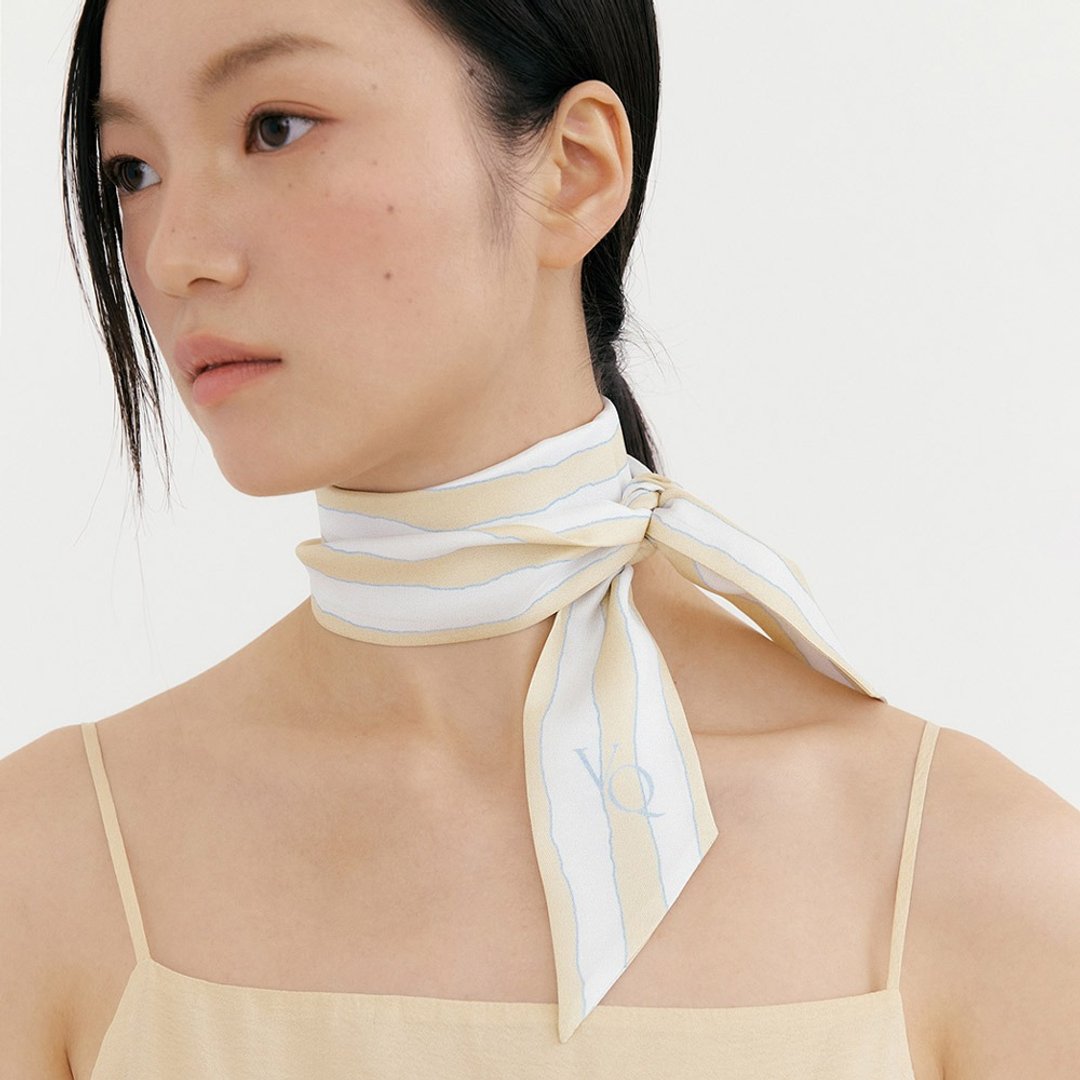 【Ven & Qu】Ma Chérie 柠檬奶油条纹丝巾 6×110 cm - 丝巾 - 丝．绢 黄色