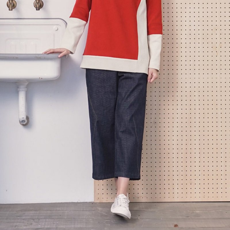 冬季大三角Z型剪接水洗丹宁裤(购买即赠福袋一件 随机出货) - 女装长裤 - 棉．麻 