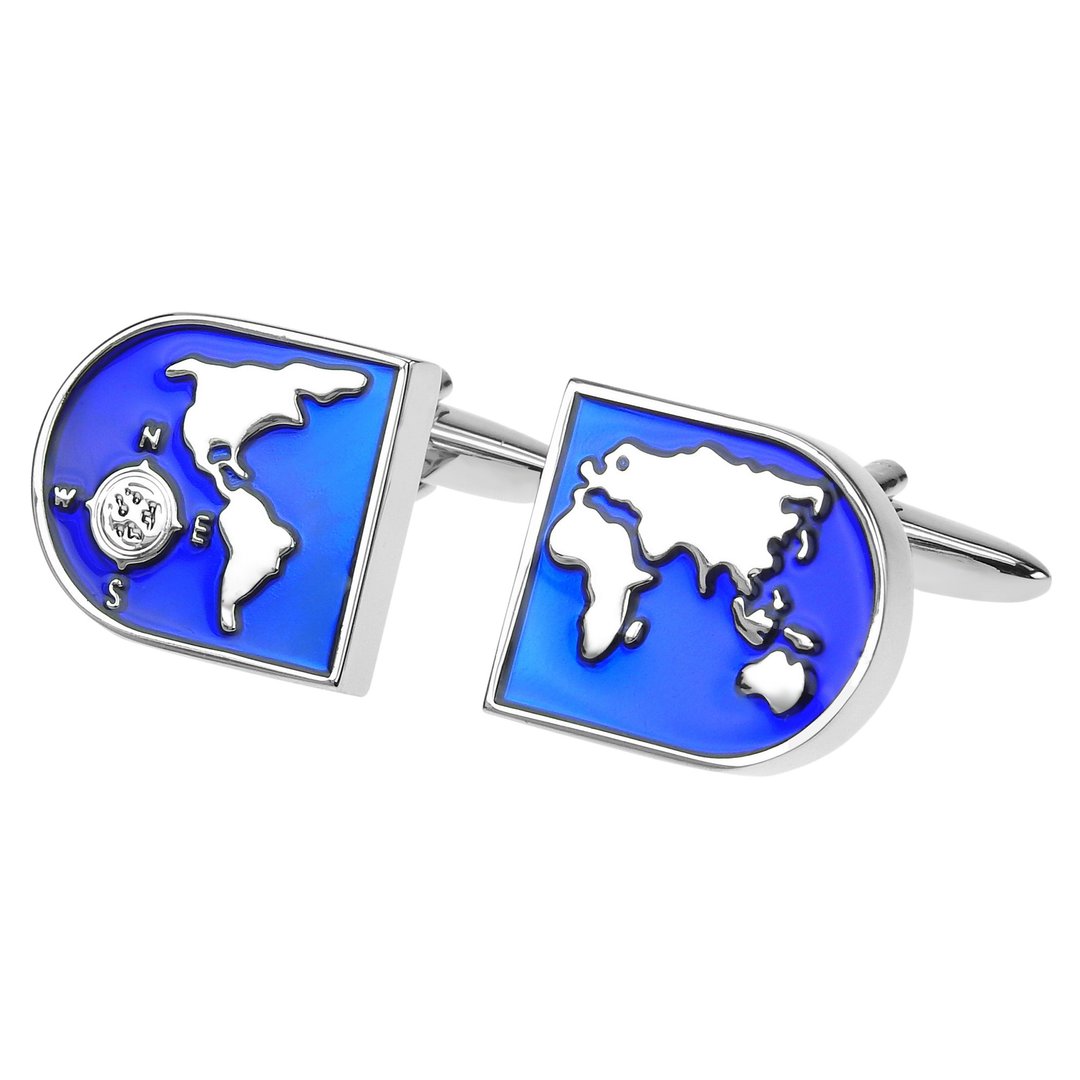 世界地图袖扣 - 袖扣 - 其他金属 蓝色