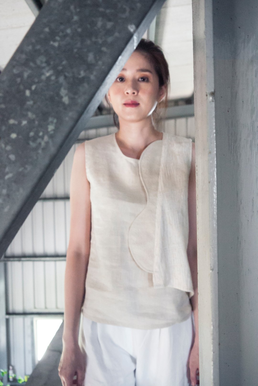Gitta拼贴亚麻无袖几何图案上衣 - 女装上衣 - 棉 卡其色
