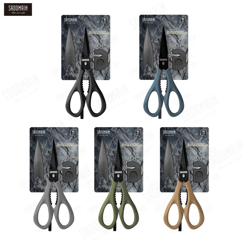 SADOMAIN 仙德曼-买一送一/露营专用多功能钛厨剪(附赠陶瓷磨刀器 - 菜刀/刀架 - 不锈钢 多色