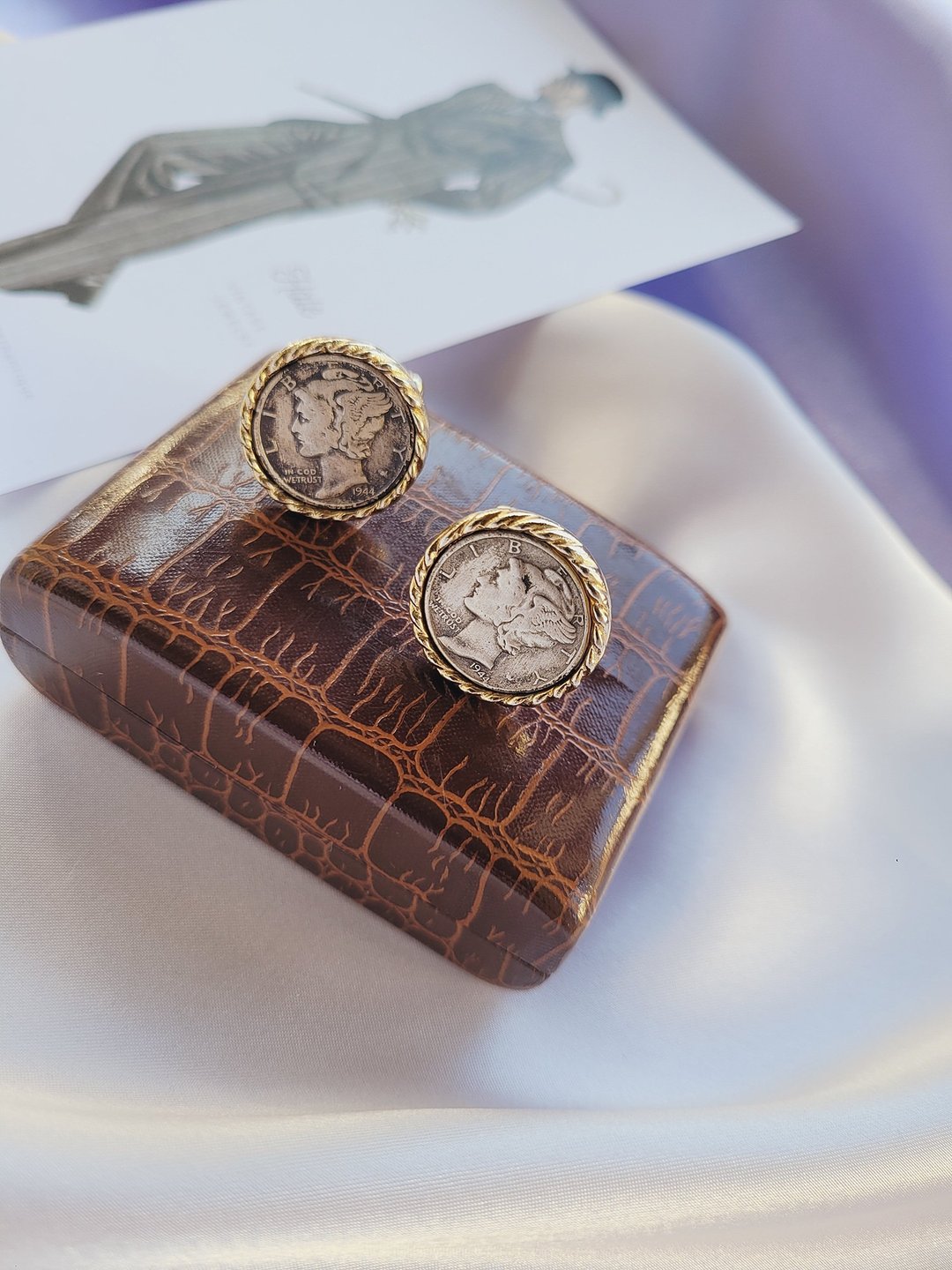 美国西洋古董饰品 / 1944 年 Mercury Dime硬币 古董袖扣 Cufflinks / 男士珠宝 - 袖扣 - 其他金属 