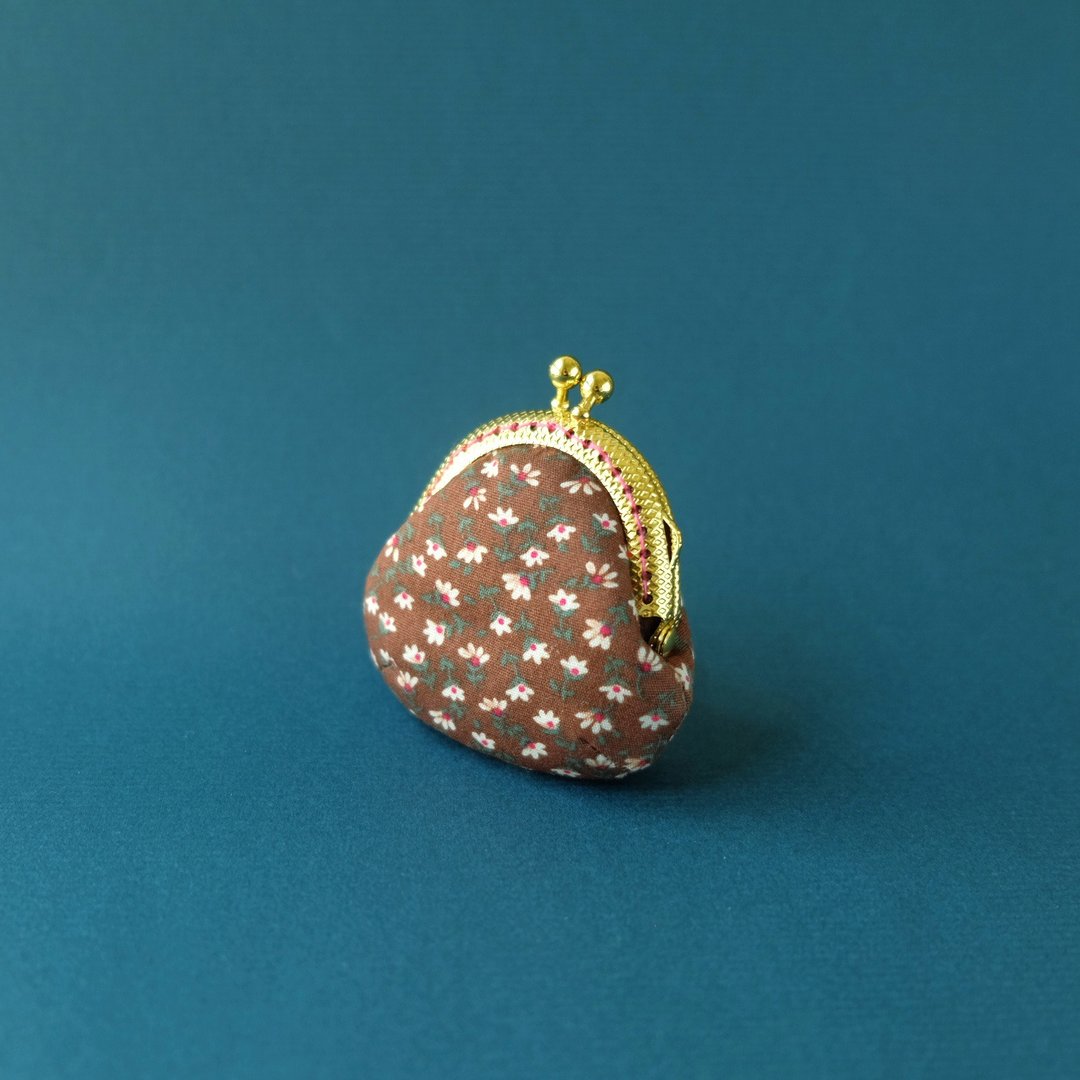 CaCa Crafts | 5cm 超迷你小花口金包 - 零钱包 - 棉 咖啡色