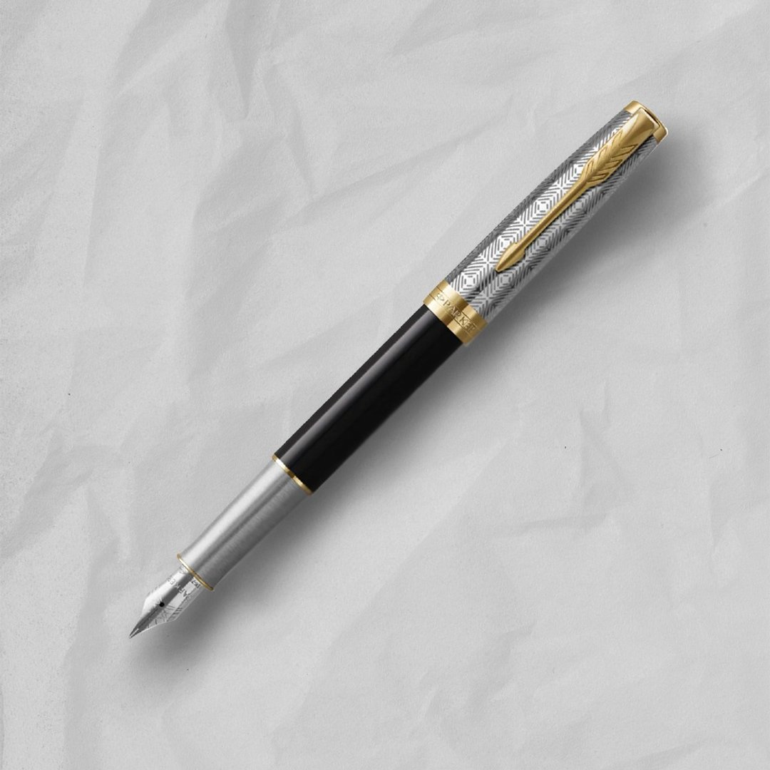 PARKER 派克 18K金 卓尔致臻系列 黛黑 F尖 钢笔 免费刻字 - 钢笔 - 其他金属 银色