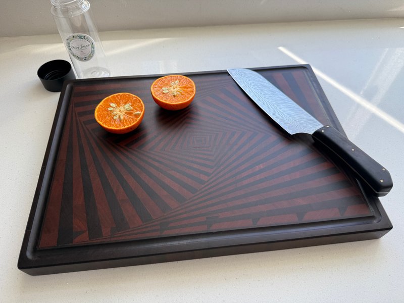 高级实木端木砧板 非洲黑檀同心方形镶嵌设计 - 托盘/砧板 - 木头 咖啡色