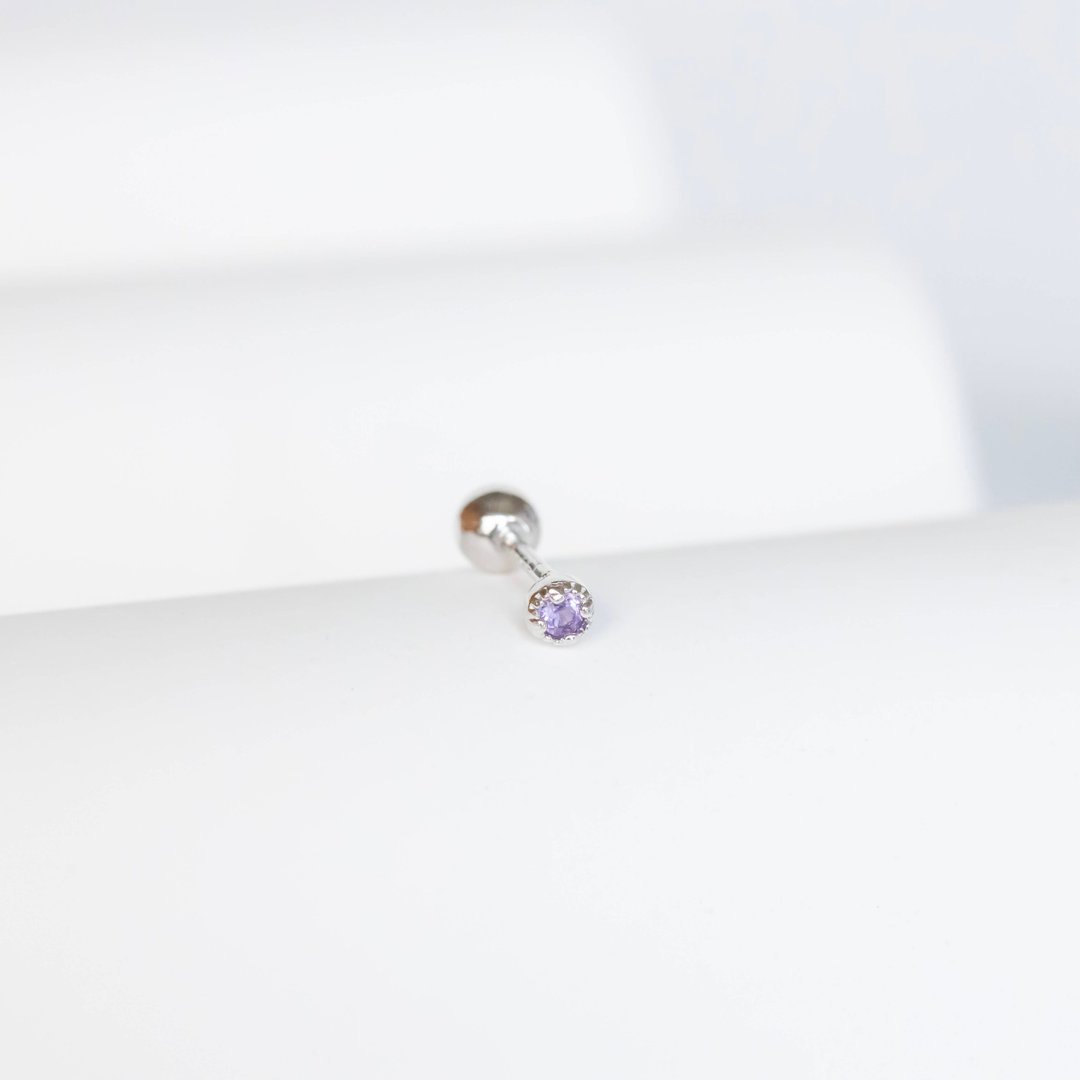 紫水晶925纯银迷你小宝石转珠耳环 - 耳环/耳夹 - 宝石 银色